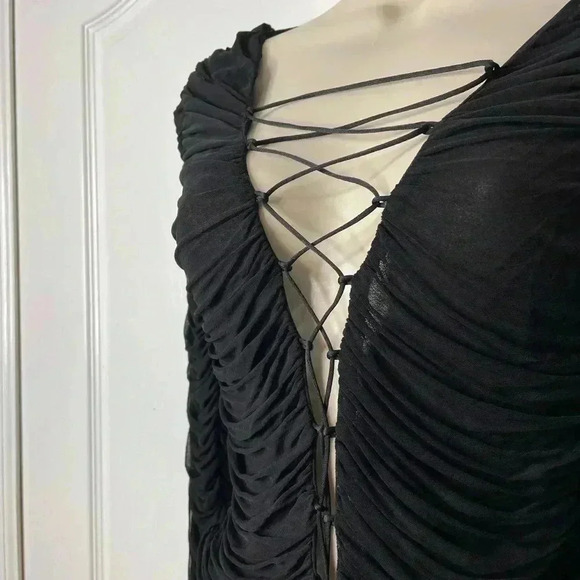 NWOT - INTERIOR NYC Kit Ruched Lace-Up Top Black Size Small - Picture 8 of 10